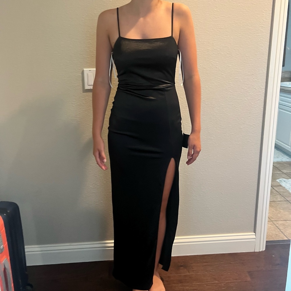 black silk dress with slit
